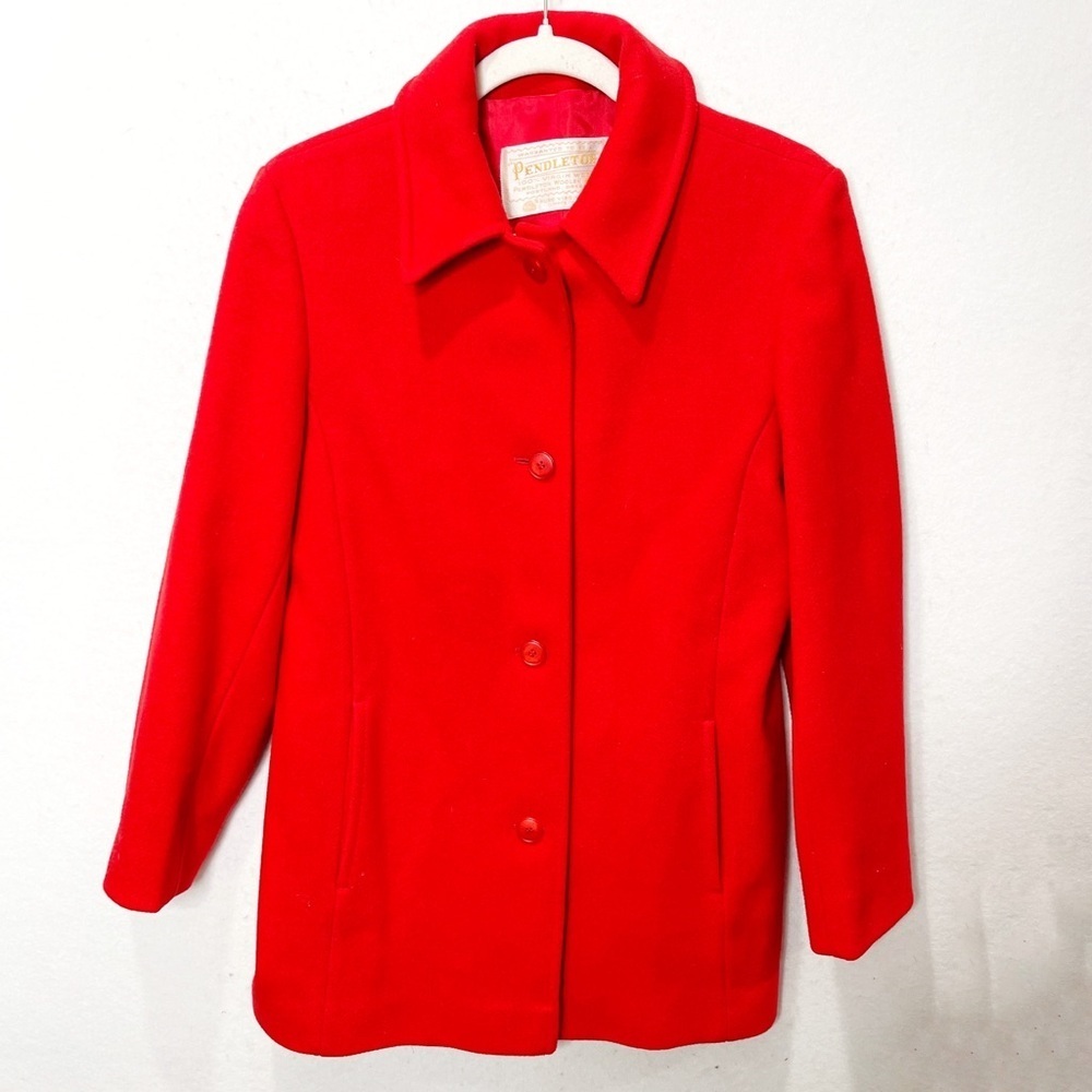 Vintage Pendleton Red 100% Virgin Wool Coat Made In USA Button Front Size 10